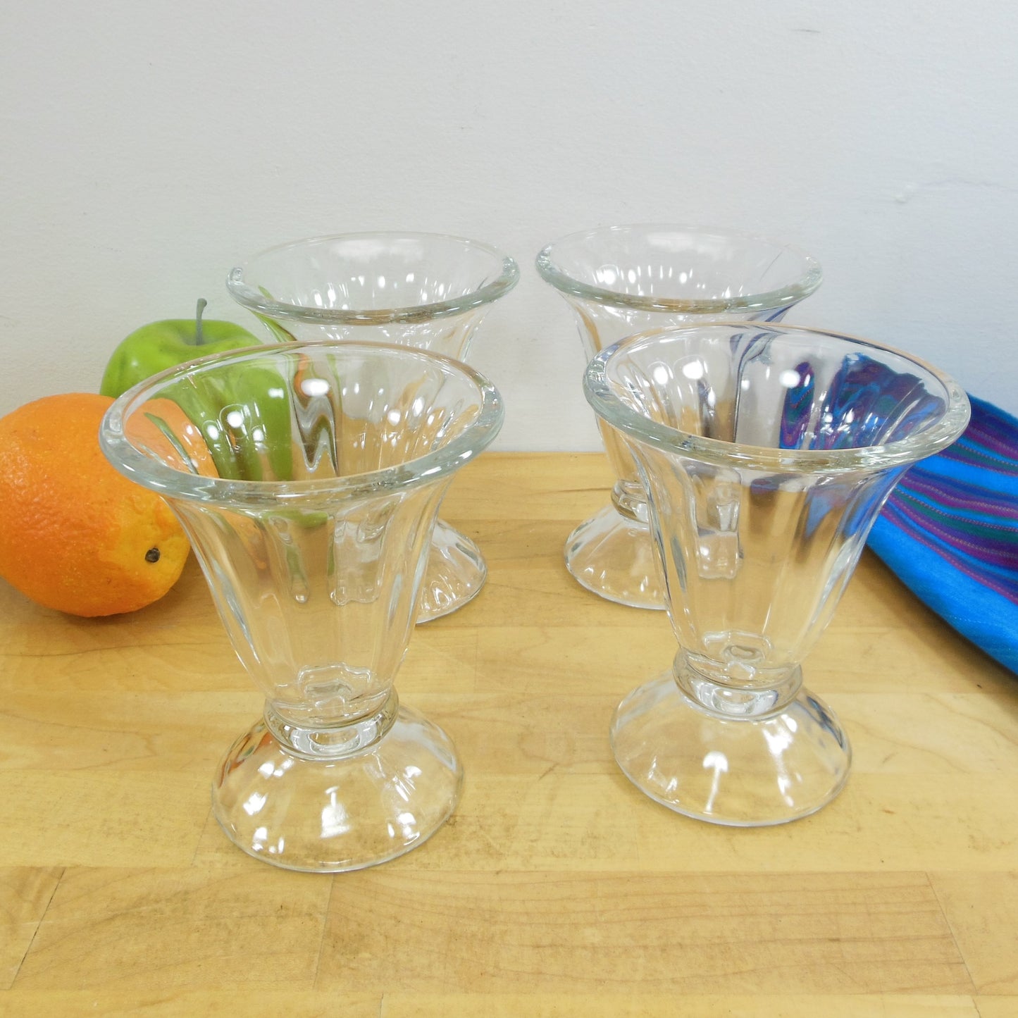 Clear Fluted Glass Ice Cream Sundae Glasses Cups - 4 Set