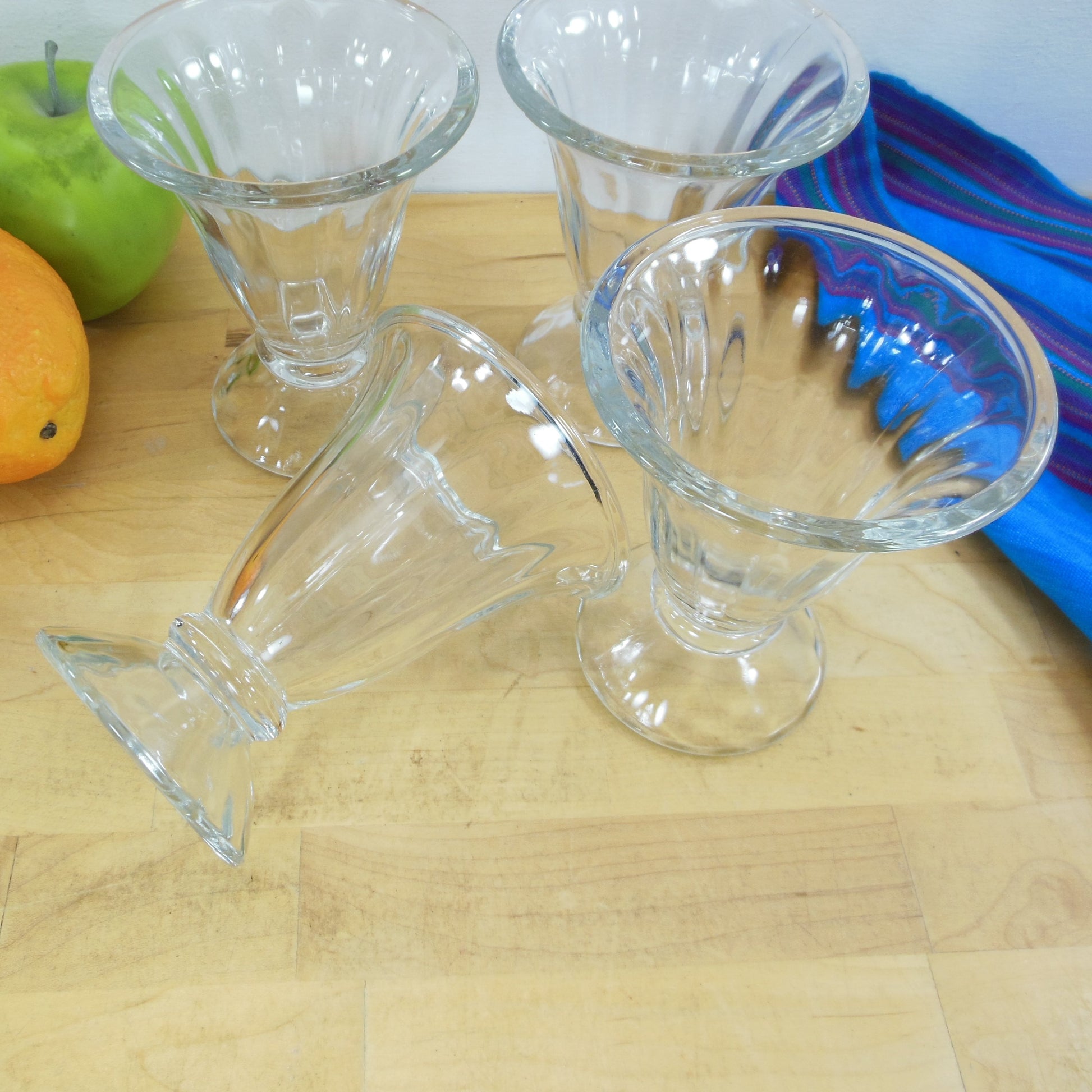 Clear Fluted Glass Ice Cream Sundae Glasses Cups - 4 Set 6 Oz. 5"