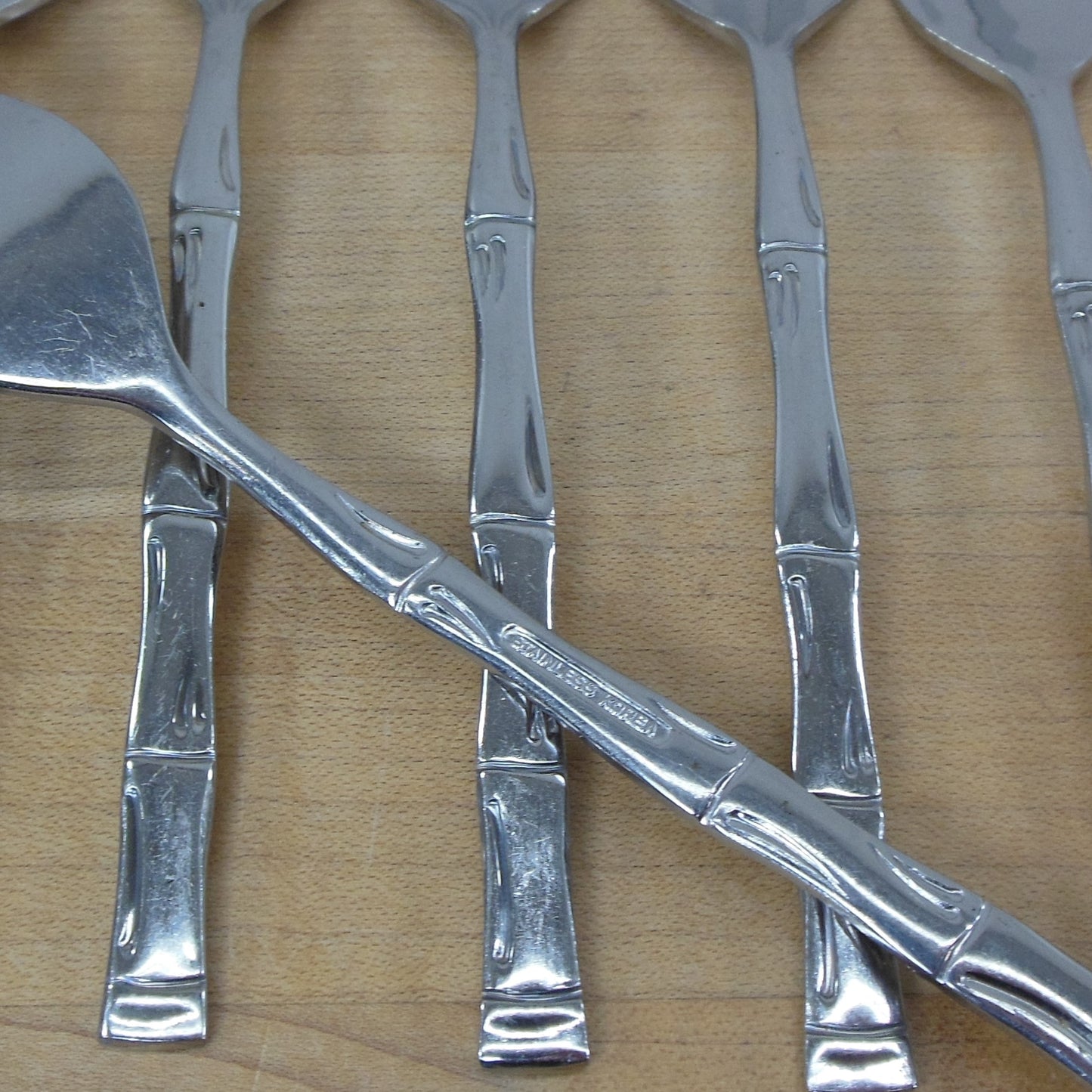 Sunshine Korea Royal Suprema Bamboo Stainless - Salad Forks 6 Set Used Vintage