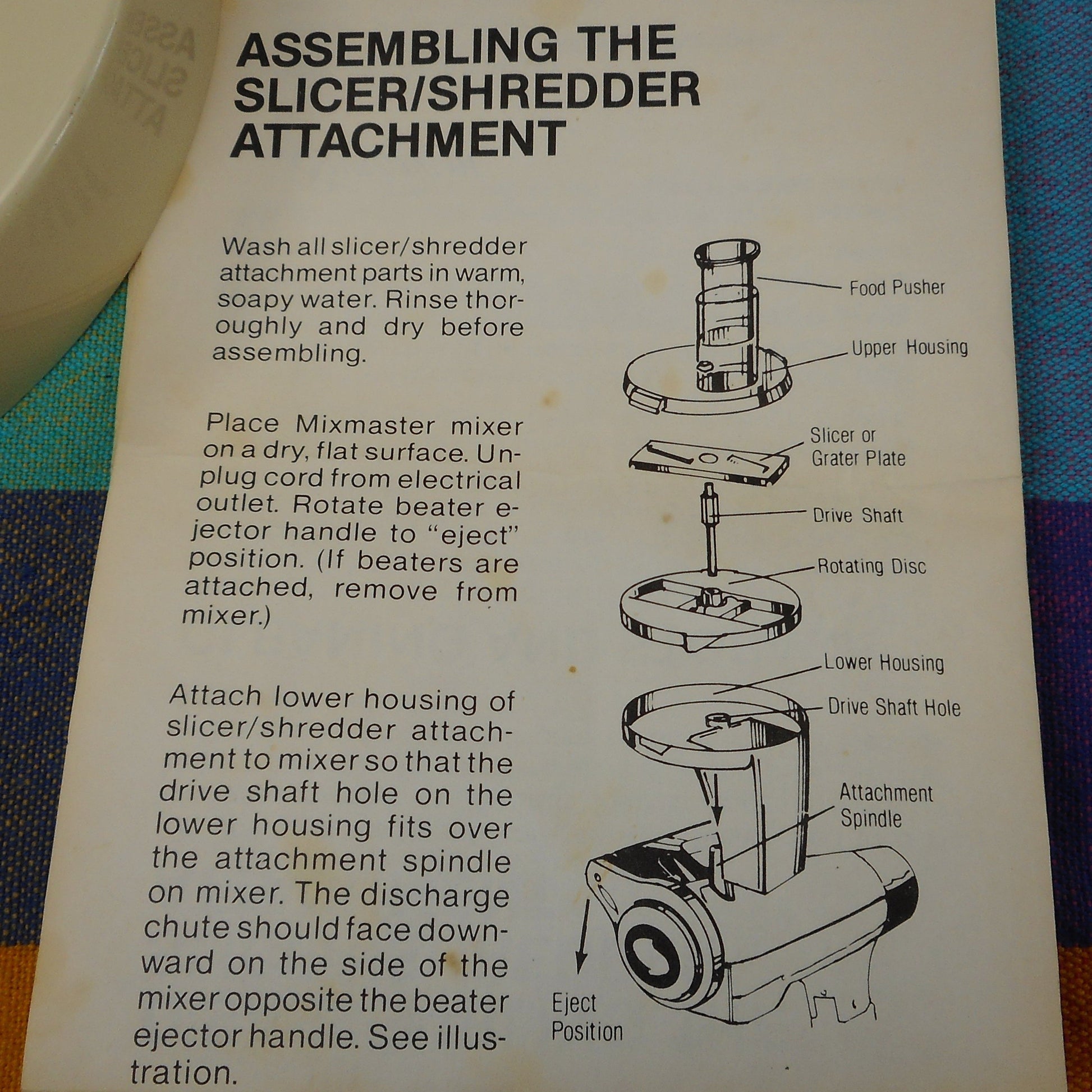 Sunbeam Slicer Shredder 94480 94-480 Mixmaster Attachment Part - Drive Shaft Instructions