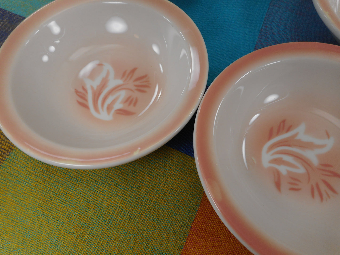 Syracuse China Restaurant Ware - 5 Set Pink Airbrush Flower Berry Side Bowls 5" Used