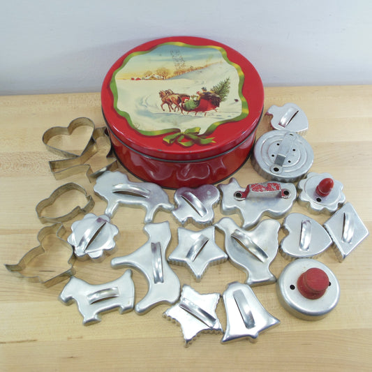 Estate Lot 20 Cookie Cutters & Christmas Sleigh Ride Tin Box