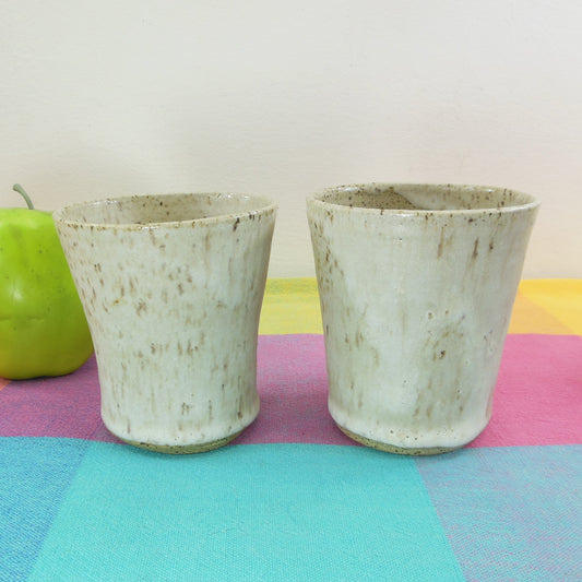 Celette Brown Speckle White Stoneware Pottery Tea Cups Tumblers