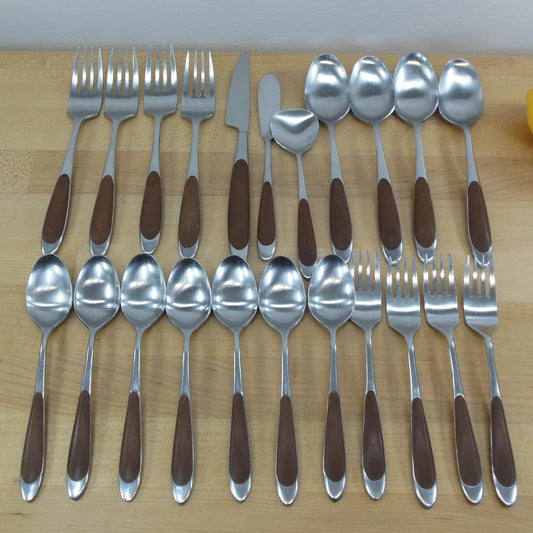 Unknown Maker Japan Stainless Flatware Brown Canoe Composite Handles 22 Pieces