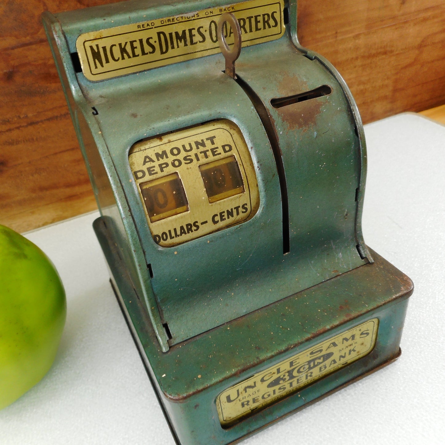 Uncle Sam's 3 Coin Register Bank Toy Cash Register Blue/Green Vintage