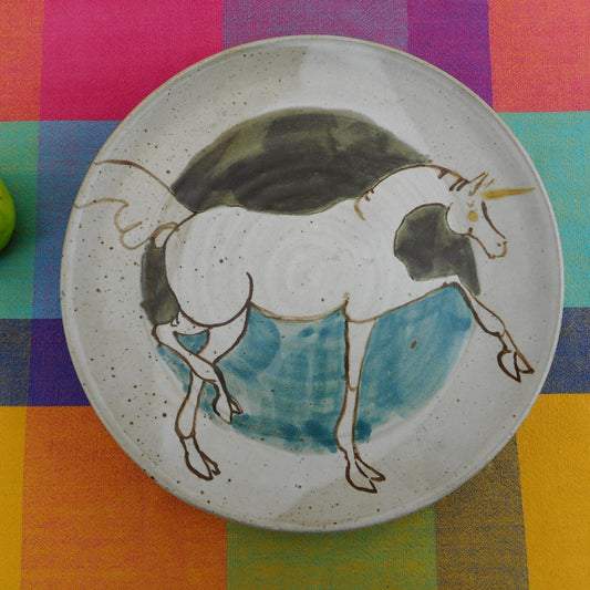 Sheldrake Vintage 1978 Art Pottery Serving Plate 11" Platter - Unicorn Horse