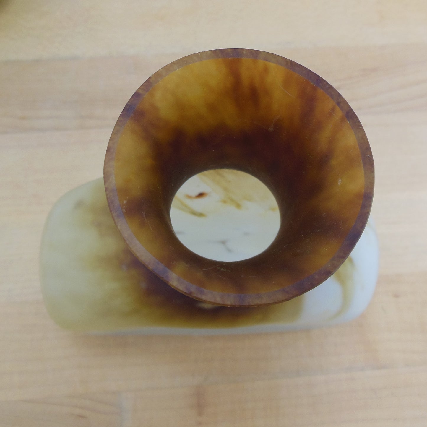 Frosted Cased White Brown Art Glass Vase Tortoise Shell Sommerso