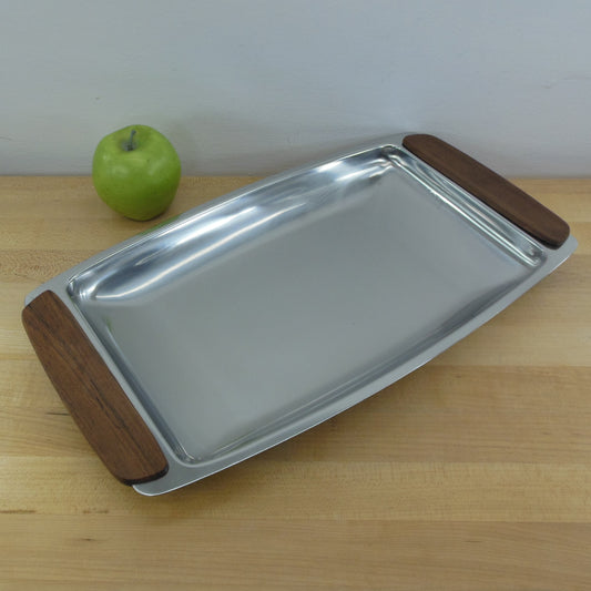 Voss Denmark Teak Wood Stainless Steel Serving Tray Danish Modern