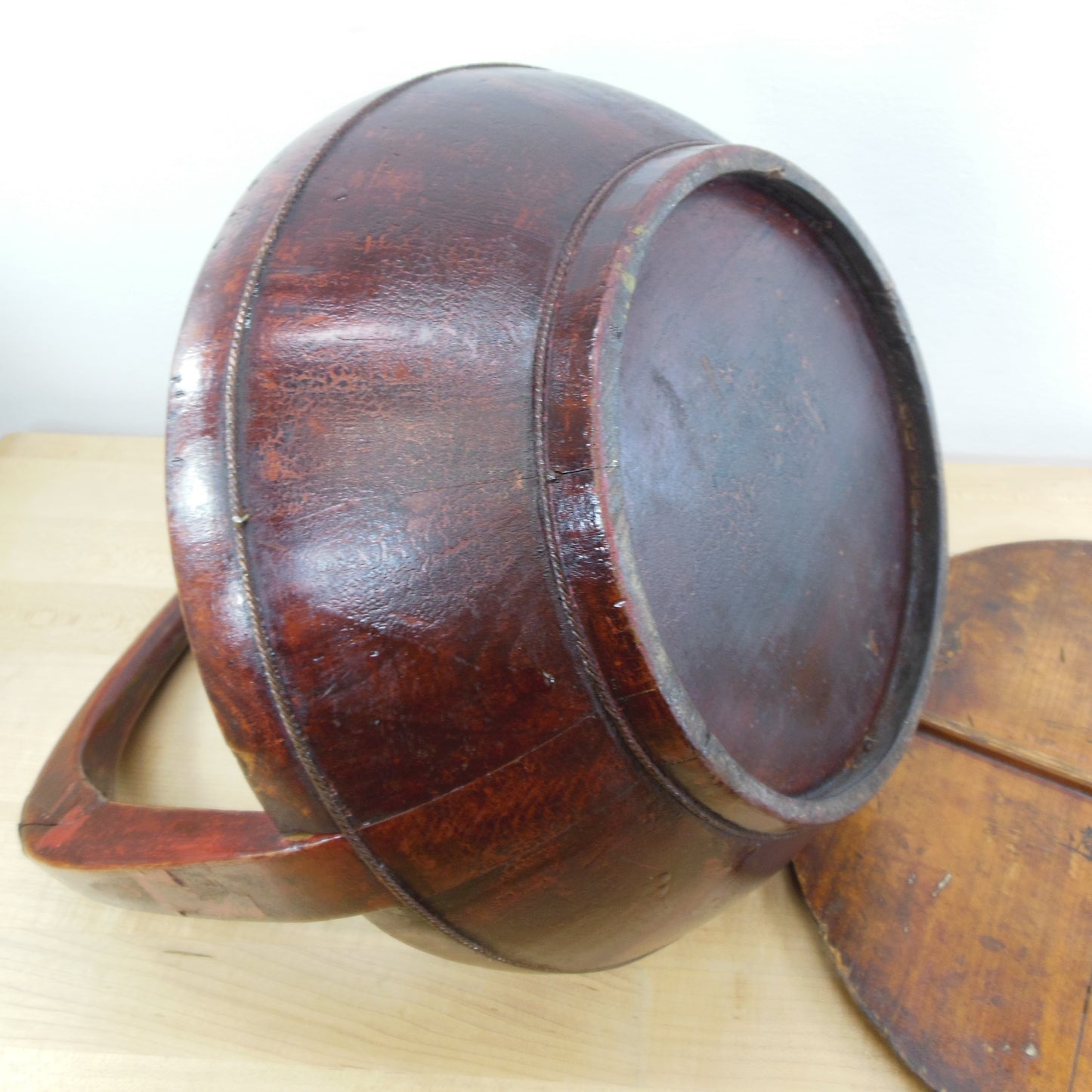 Antique Chinese Floral Lacquer Wood Wedding Basket Signed