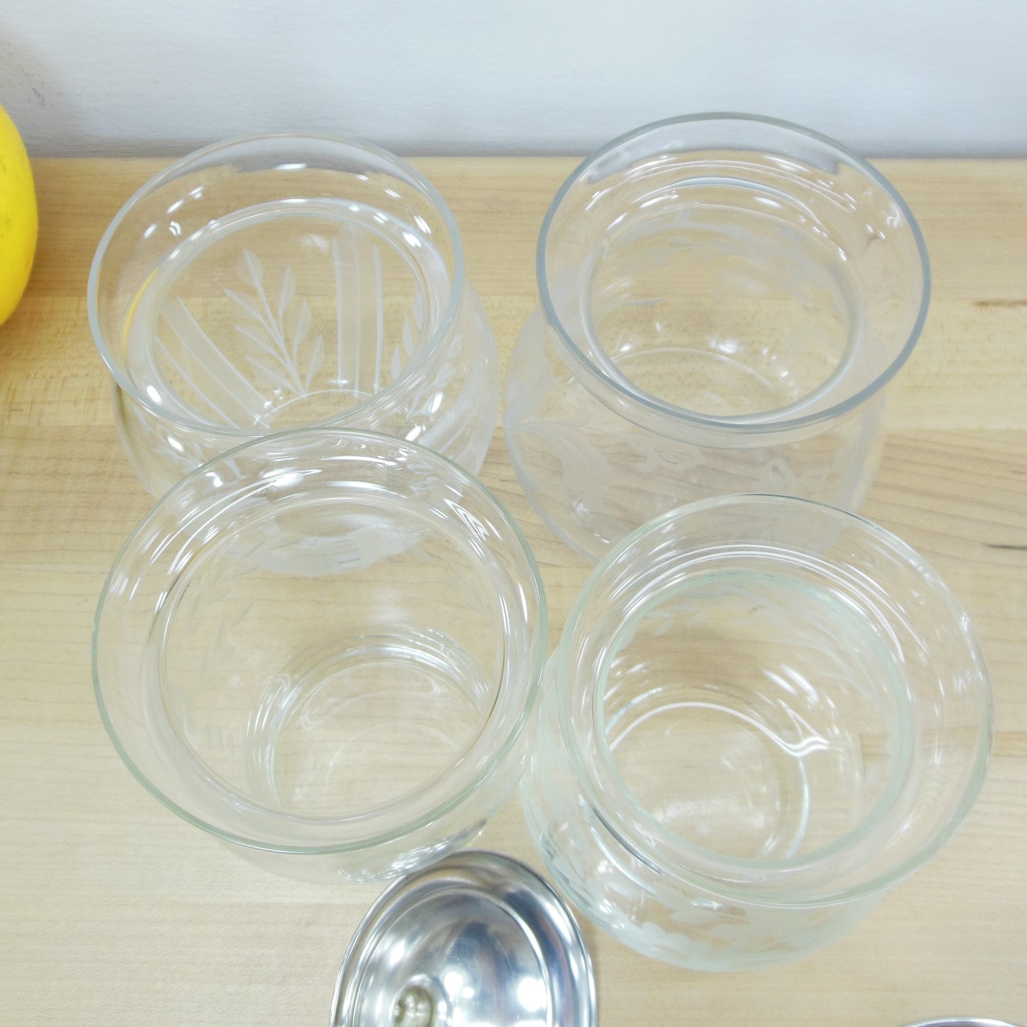 Webster Watson Sterling Lid Cut Glass Mustard Jam Condiment Pots Jars