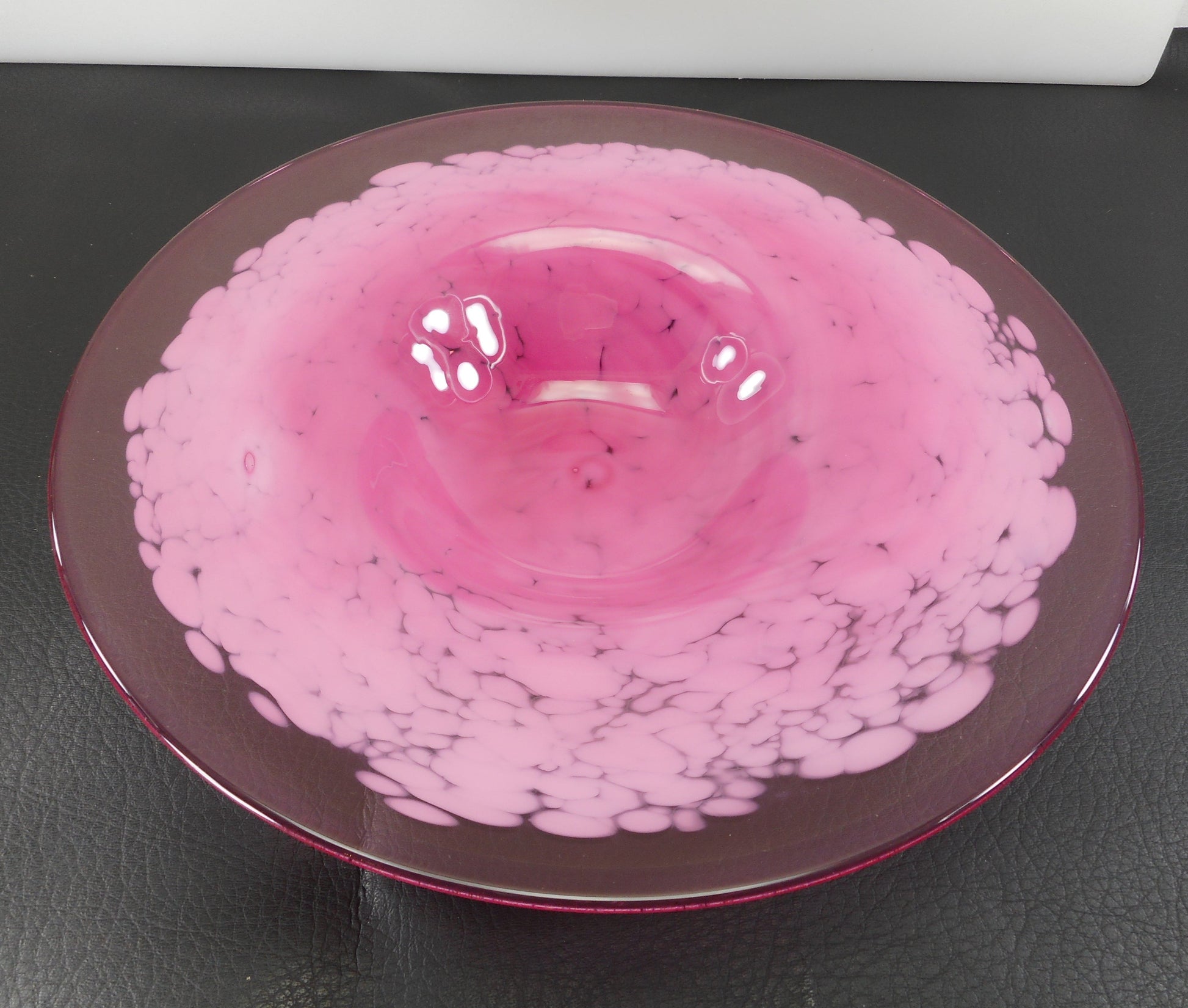 James Wilbat Signed Art Glass 10" Bowl Pink White - Not Dated Vintage