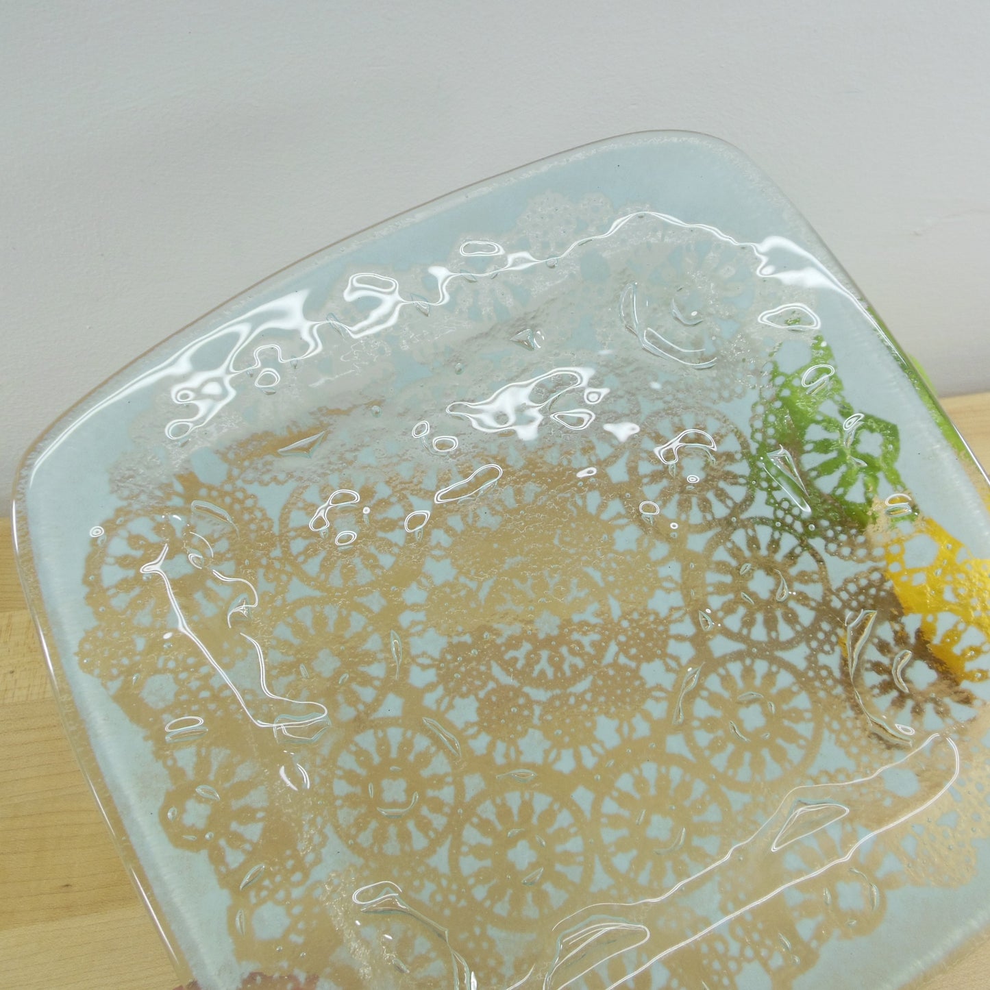 Edwin Walter Fused Glass Doily 10" Serving Tray Plate Vintage MCM