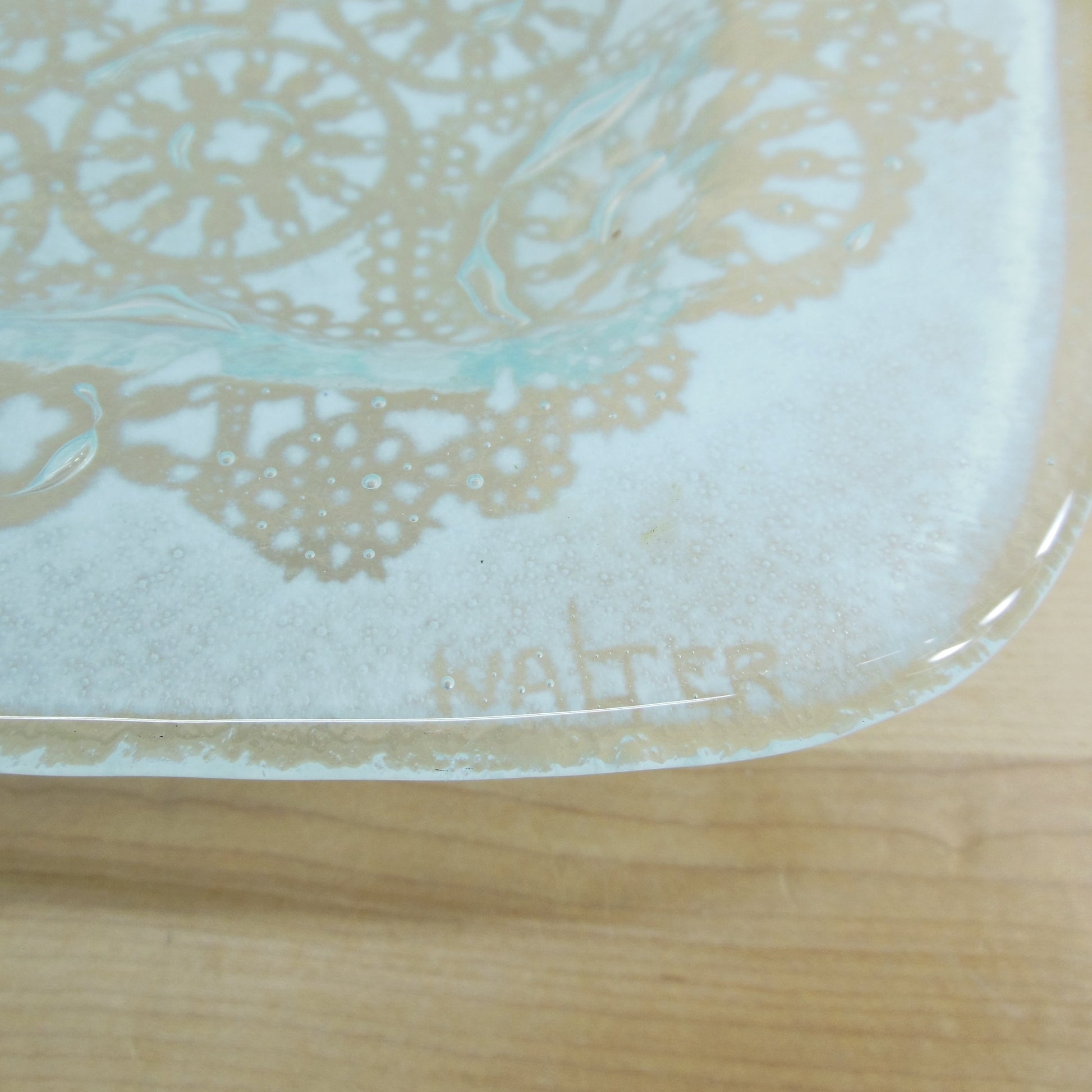 Edwin Walter Fused Glass Doily 10" Serving Tray Plate Signed