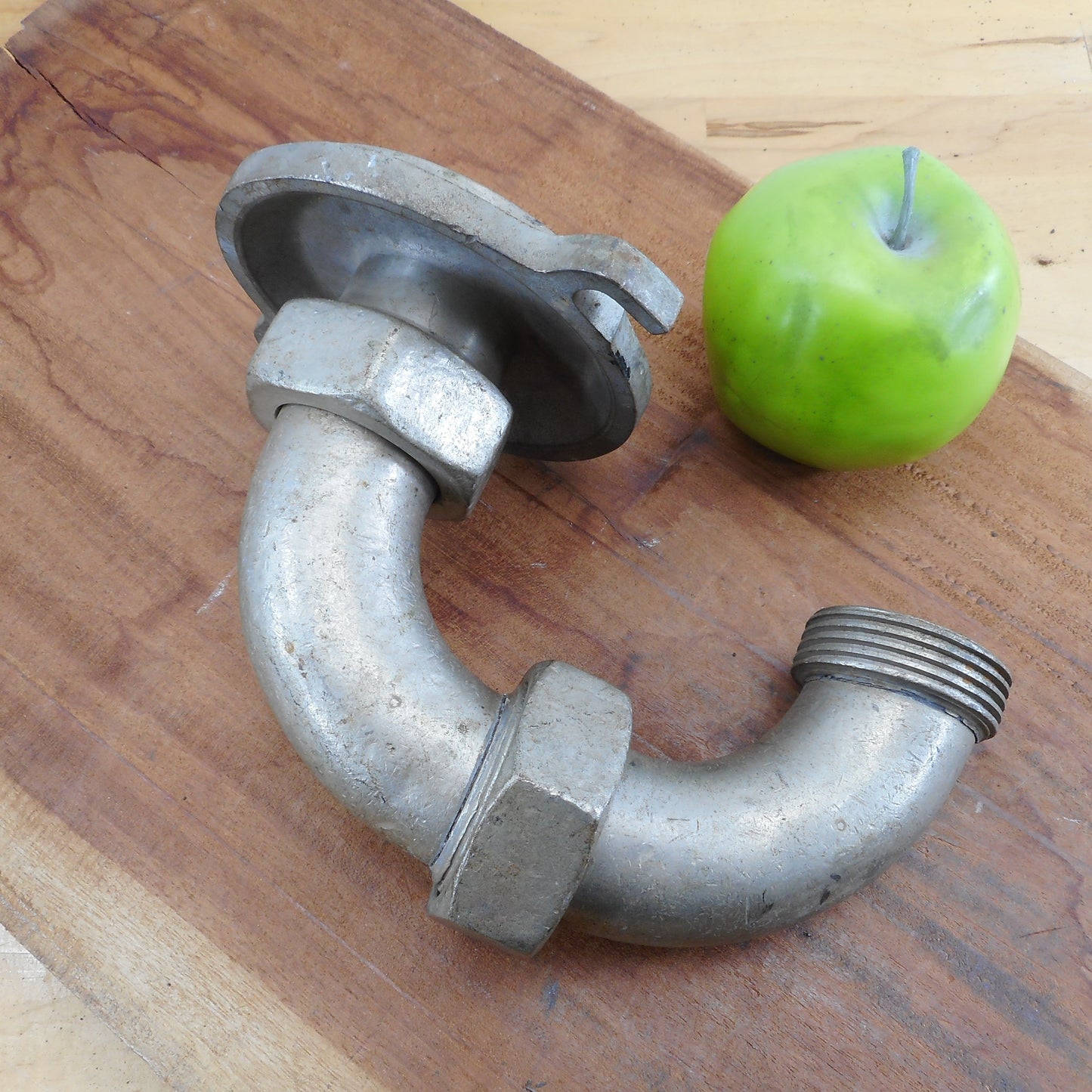 Old Nickel Brass Plumbing Waste Pipe Hook Flange - Steampunk DIY