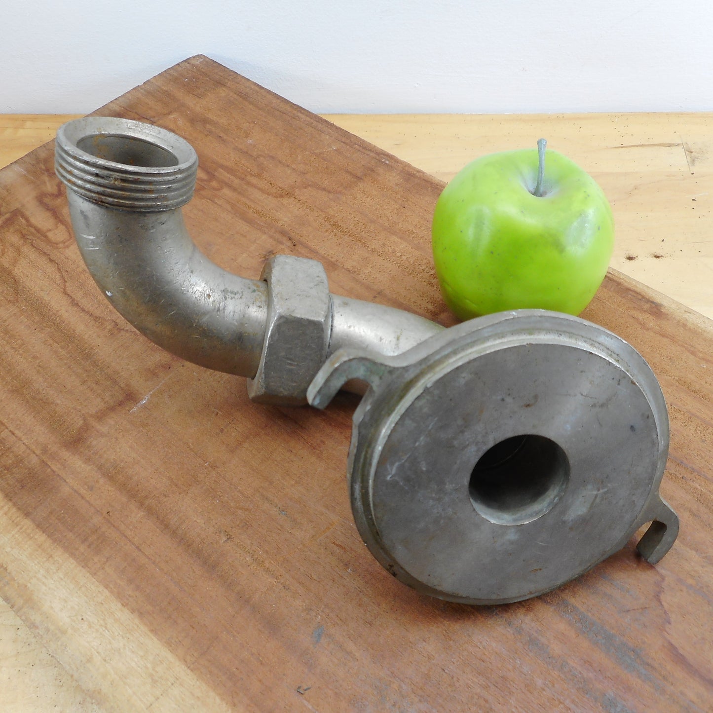 Old Nickel Brass Plumbing Waste Pipe Hook Flange - Steampunk DIY Used
