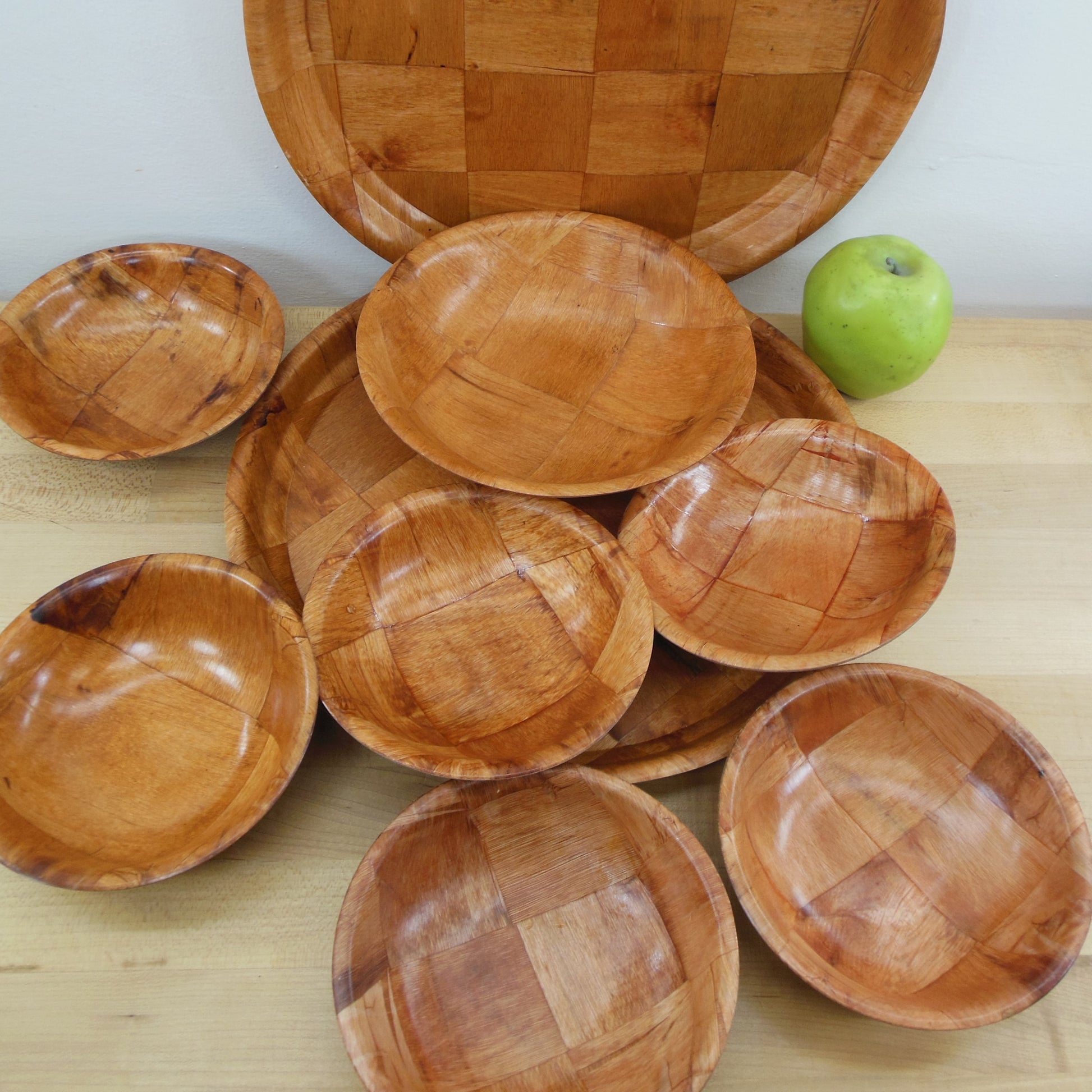 Weavewood Pressed Woven Wood Trays & Bowls Vintage Used