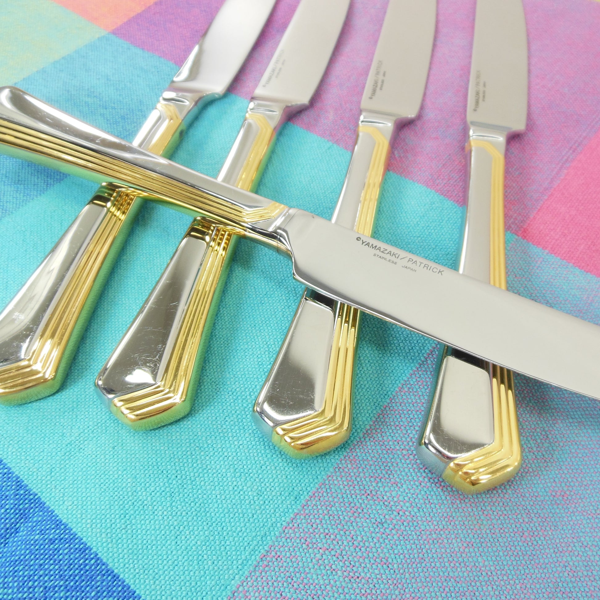 Yamazaki Ramona Gold Stainless Flatware - 6 Dinner Knives Used Vintage