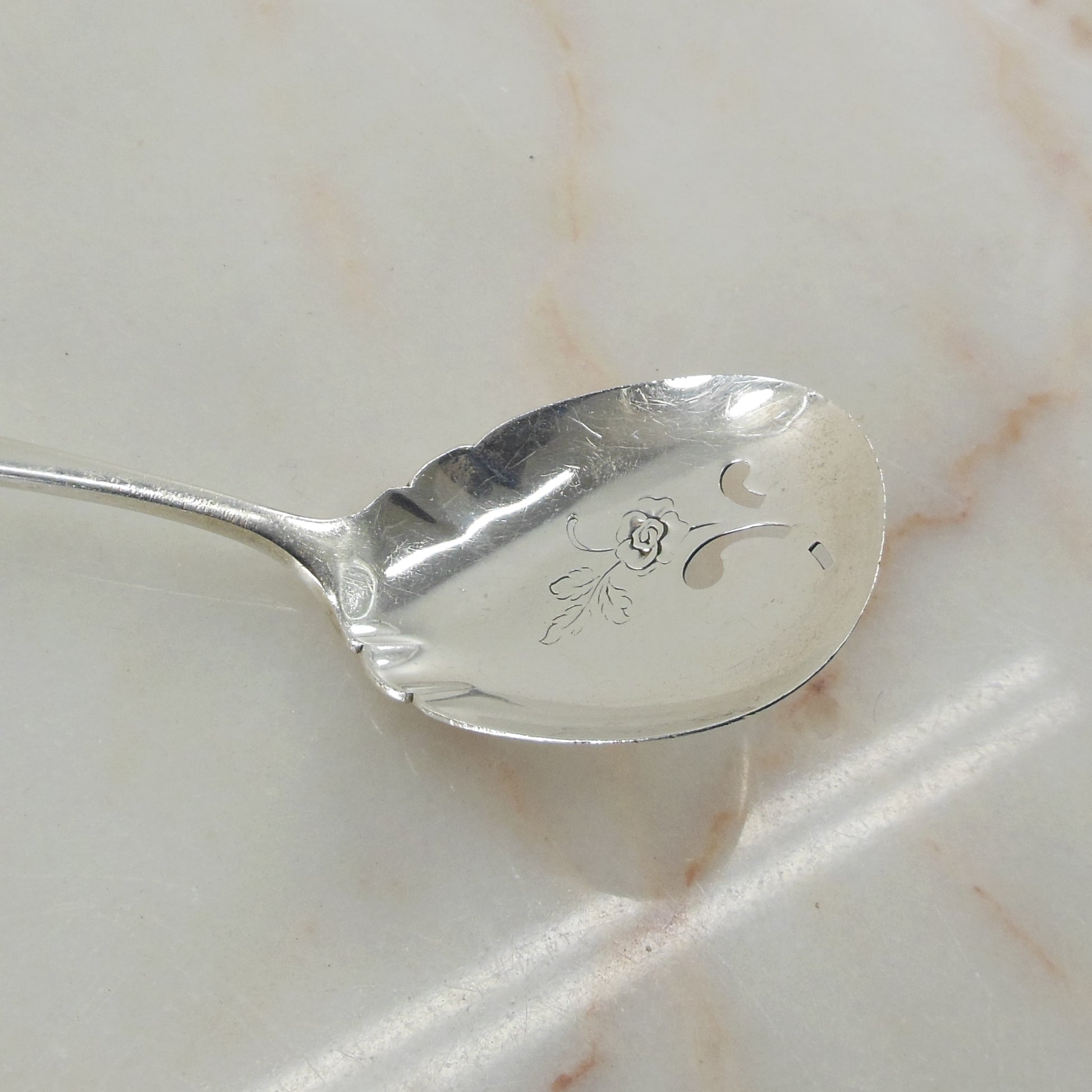 Oneida Heirloom Sterling Young Love Sugar Sifter Spoon Used