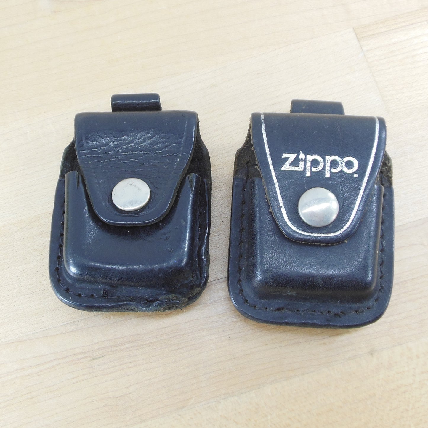Zippo Pair Black Leather Lighter Biker Belt Pouches