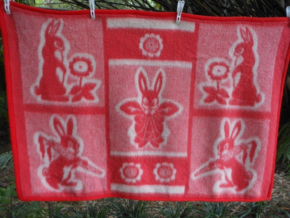 Blanket Baby Crib Stroller Bunnies Flowers Wool Acrylic Rosie Red White Thick Fluffy rose