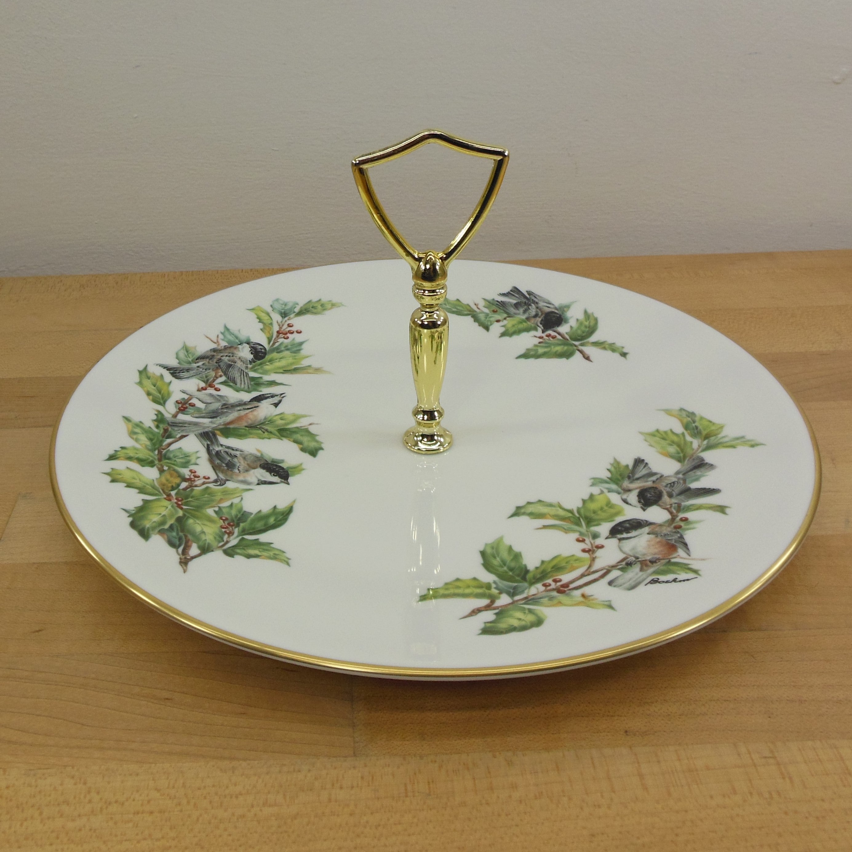 Boehm England Porcelain Chickadees & Holly Tidbit Tray Serving Plate ...