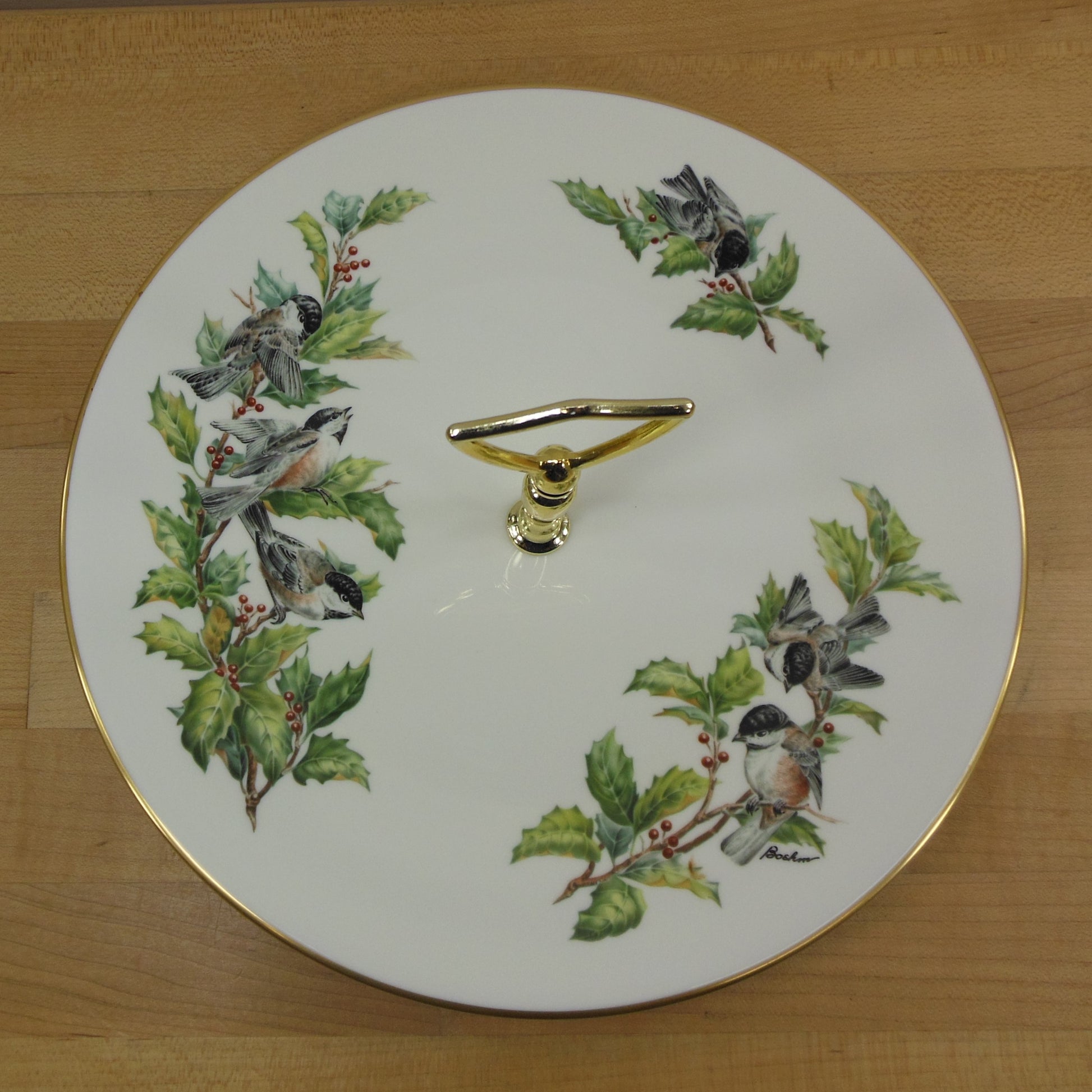 Boehm England Porcelain Chickadees & Holly Tidbit Tray Serving Plate Vintage