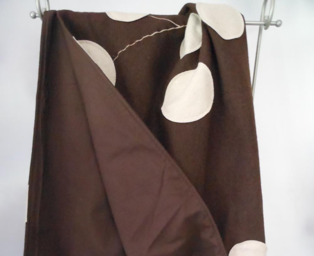Wool Blend Blanket and Pillow Cover Mod Design Applique Chocolate Brown INDIA lined