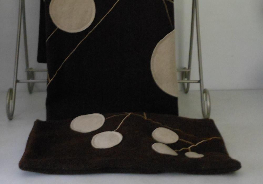 Wool Blend Blanket and Pillow Cover Mod Design Applique Chocolate Brown INDIA contemporary