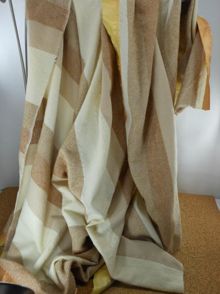 Sheer Wool Blanket Light Weight Blend Brown Bone Stripe Ombre Ribbon Binding sofa cover