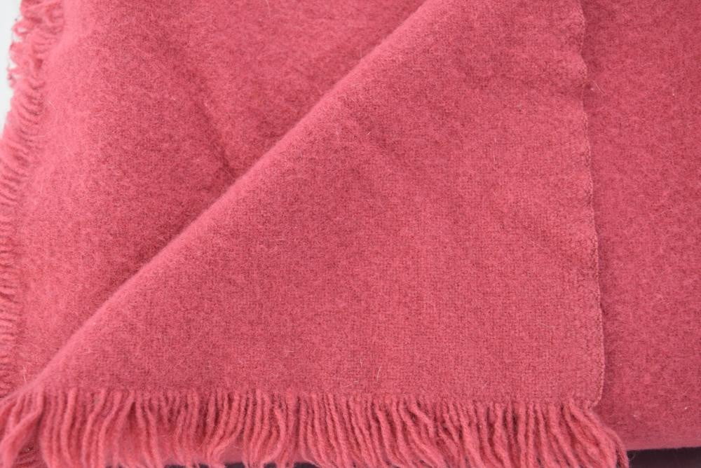 Small Vintage Rose Wool Blanket Ruffled Fringe Ends 44" X 50" thick weave