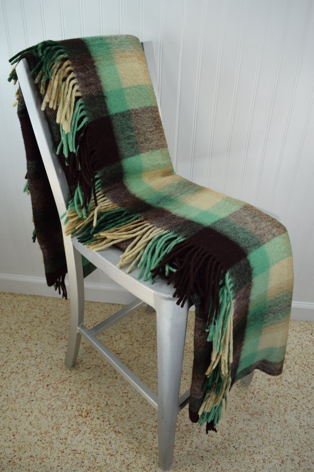WAVERLEY Vintage Plaid Blanket Large Fringed Throw South Africa Made heavy