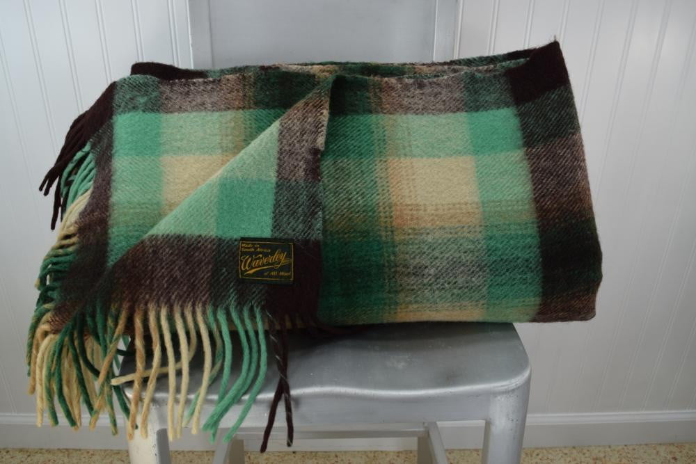 WAVERLEY Vintage Plaid Blanket Large Fringed Throw South Africa Made thick
