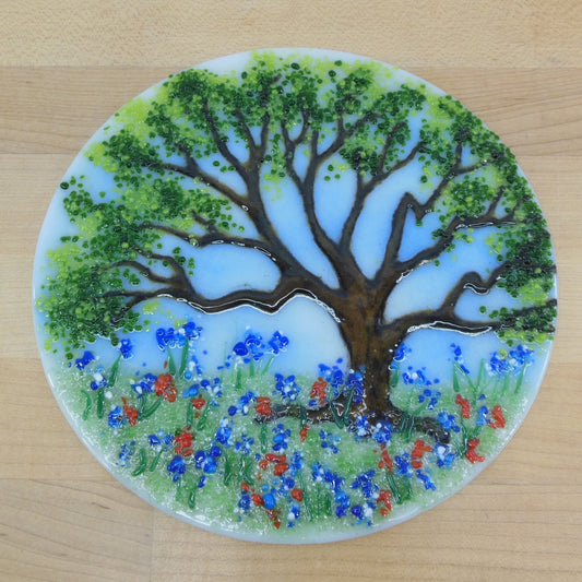 Cindy Cherrington Fused Art Glass Flowers Trees 8" Round