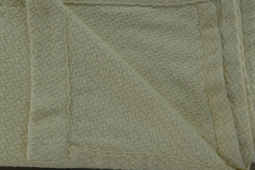 Vintage Cotton Coverlet Off White Bone Blanket Cover Basketweave 66" X 88" India