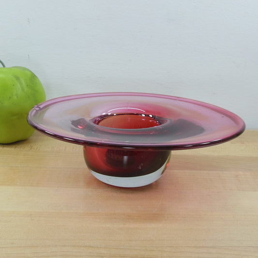 Tom Hesse Signed Cranberry Art Glass Ikebana Vase With Frog