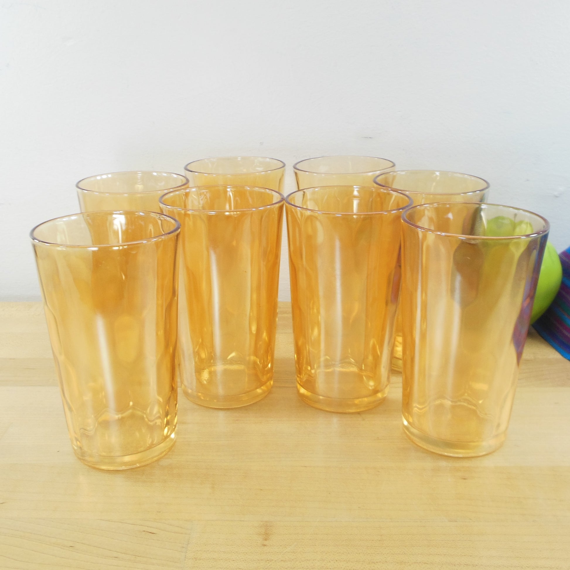 Jeannette 8 Set Hex Optic Marigold Glass Tumblers 10 Oz.