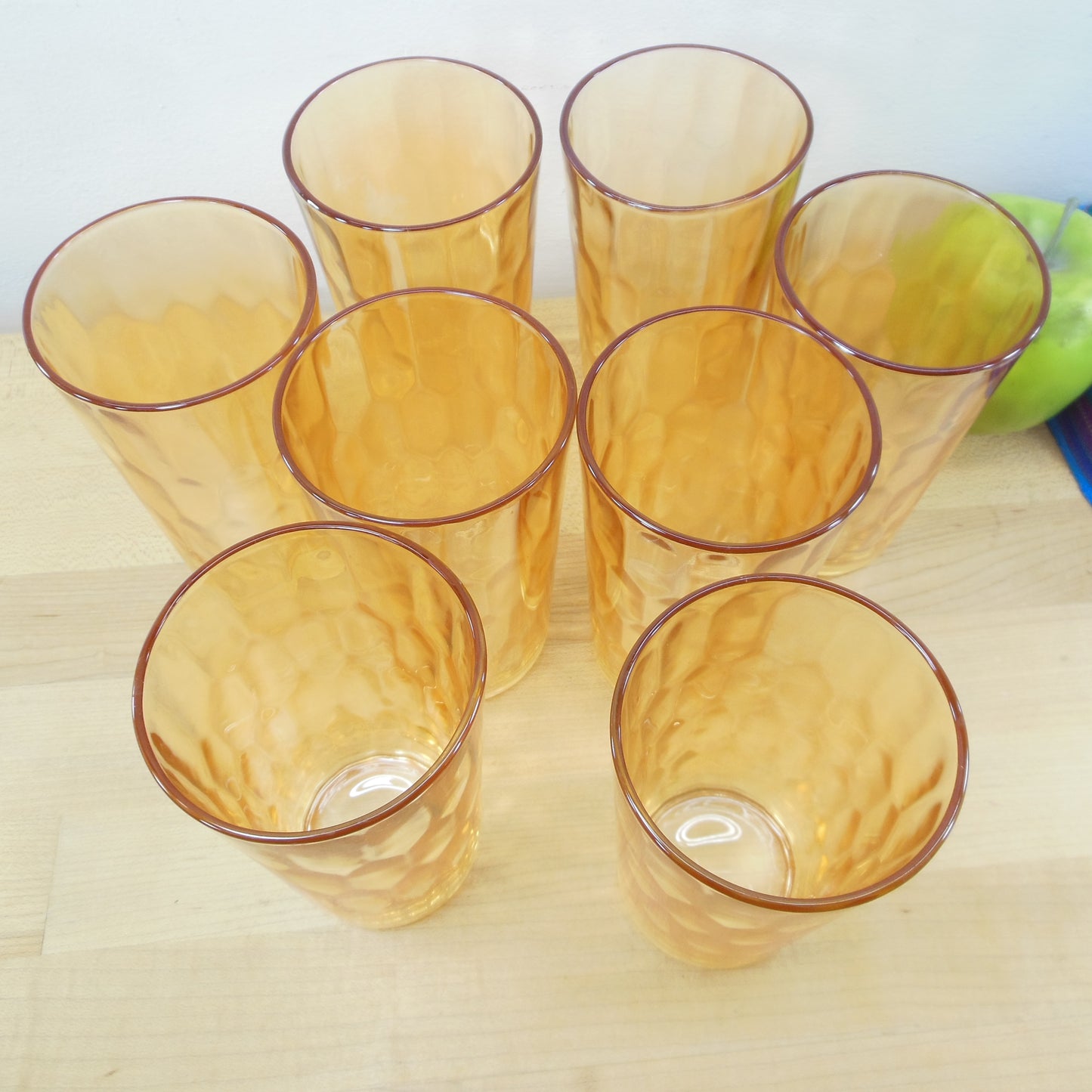 Jeannette 8 Set Hex Optic Marigold Glass Tumblers 10 Oz. Vintage