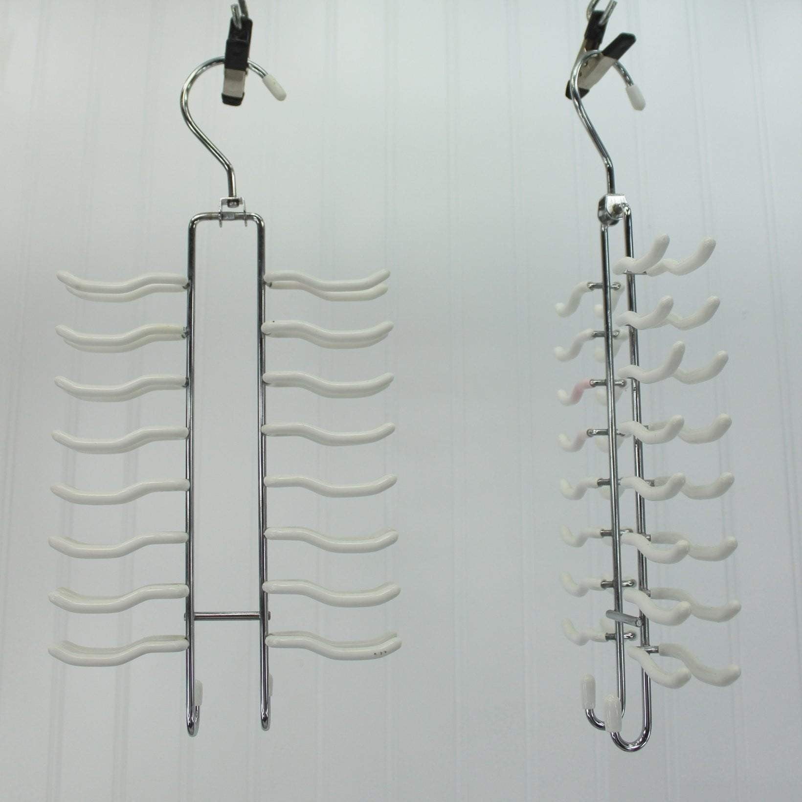 Tie Racks Pair Stainless Plastic Hanger Top Hooks on Bottom