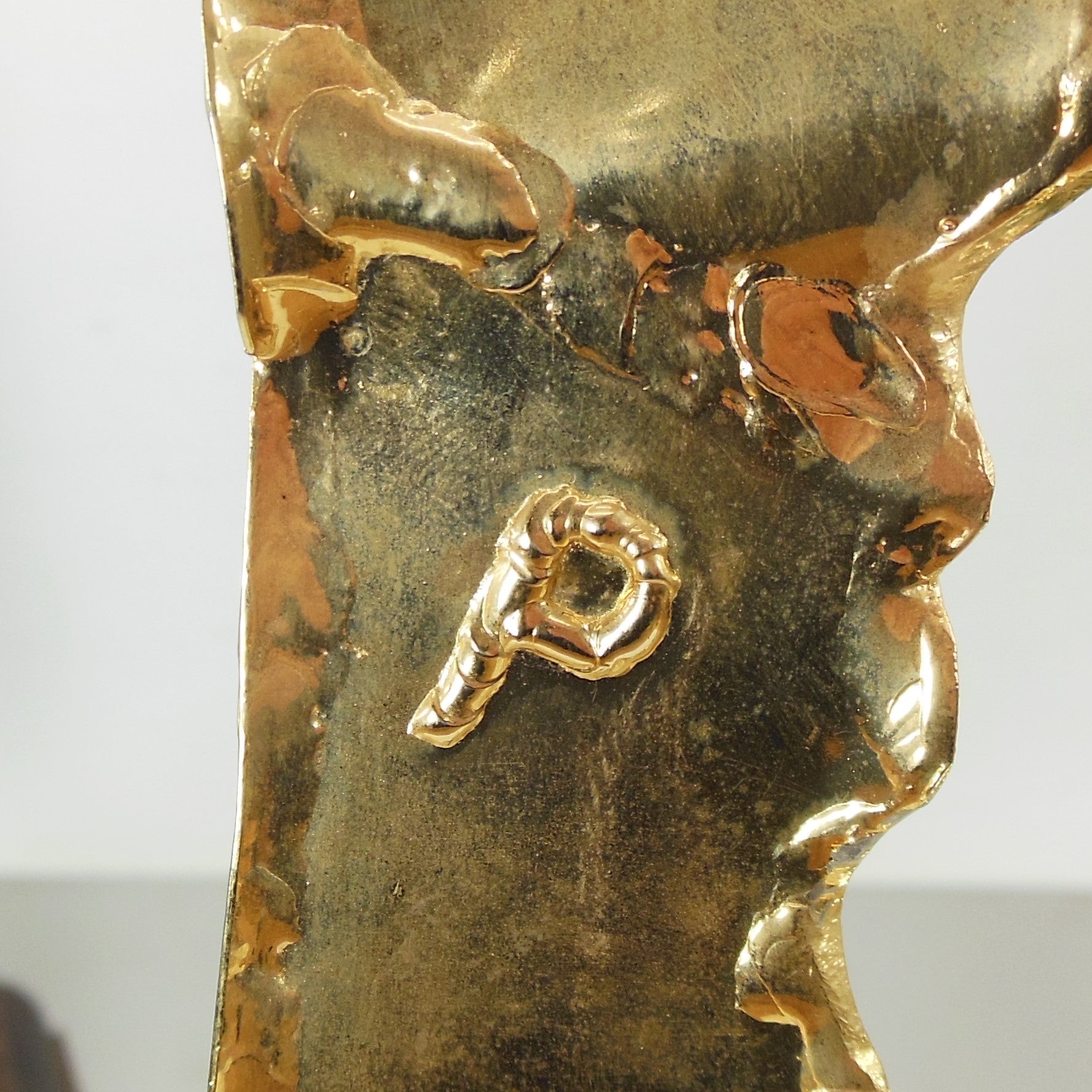 Modern Brass Art Sculpture Man Woman Optic Nude Torso Face Profile Signed P Letter