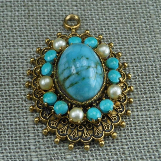 Vintage Costume Pendant ORIGINAL ROBERT Turquoise Pearl quality