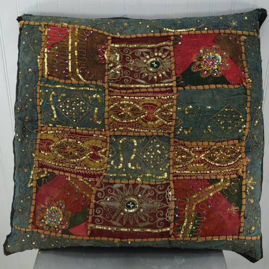 Pillow- With Two (2) Covers - India Sequined & Oriental Cranes - 24" x 24" - Olde Kitchen & Home