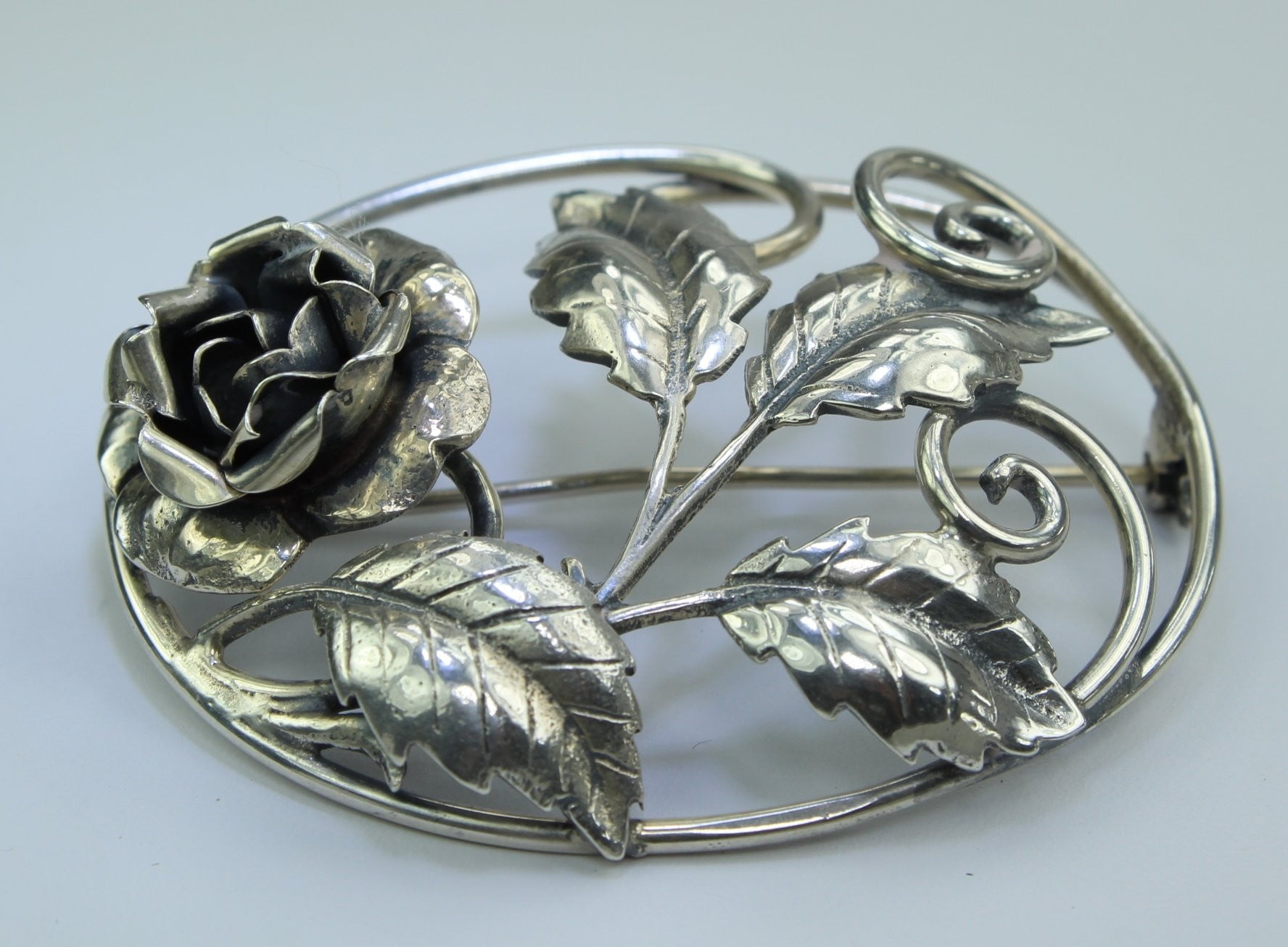Vintage Sterling Pin Rose Open Work Exquisite dimensional
