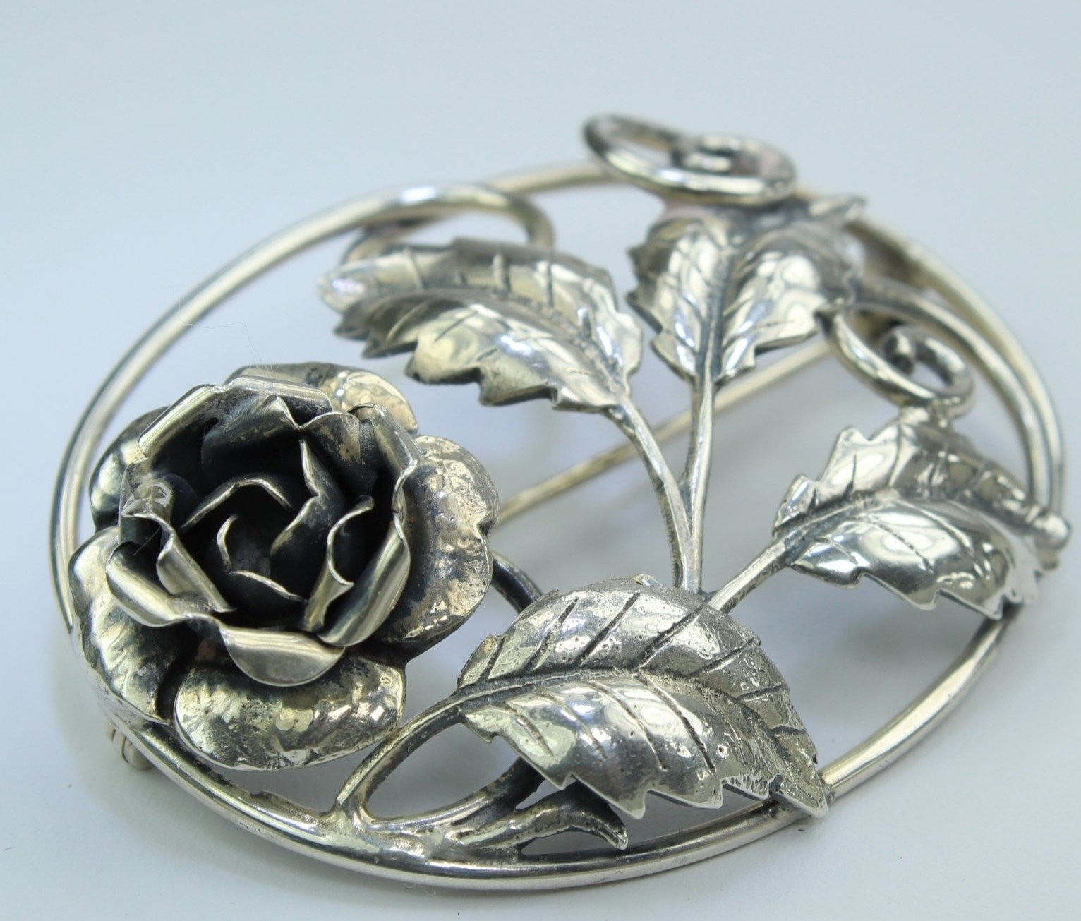 Vintage Sterling Pin Rose Open Work Exquisite
