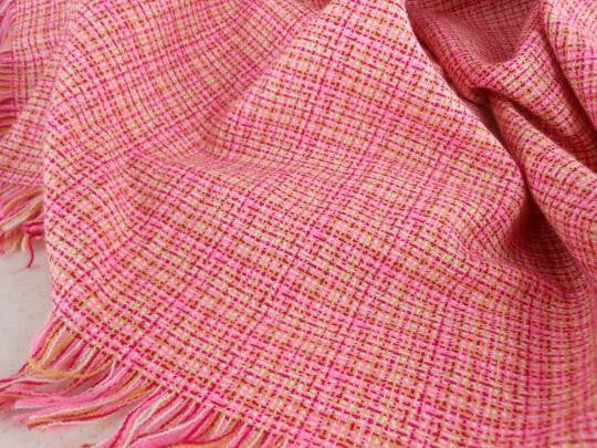 Fringed Woven Blanket Fine Light Wt Pinks Rose Yellow Fine Plaid quality