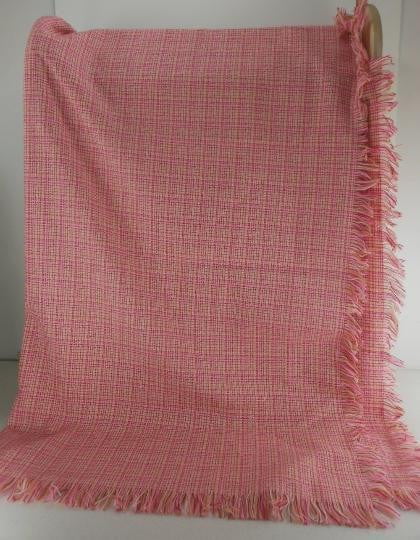 Fringed Woven Blanket Fine Light Wt Pinks Rose Yellow Fine Plaid elegant