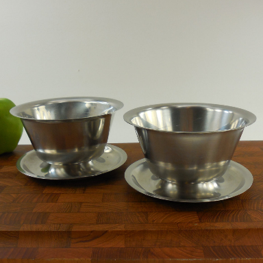 Raimond Denmark Pair Stainless Steel Serving Gravy Bowls - Mid Century Minimalist
