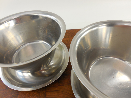 Raimond Denmark Pair Stainless Steel Serving Gravy Bowls - Mid Century Minimalist Round