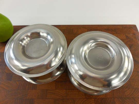 Raimond Denmark Pair Stainless Steel Serving Gravy Bowls - Mid Century Minimalist Modern