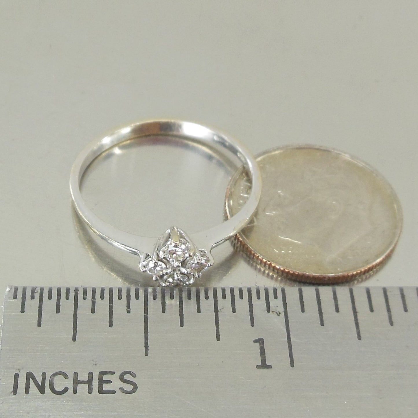 Italian 750 18K White/Yellow Gold Four Diamond Petite Ring 6-3/4 Sz. Small