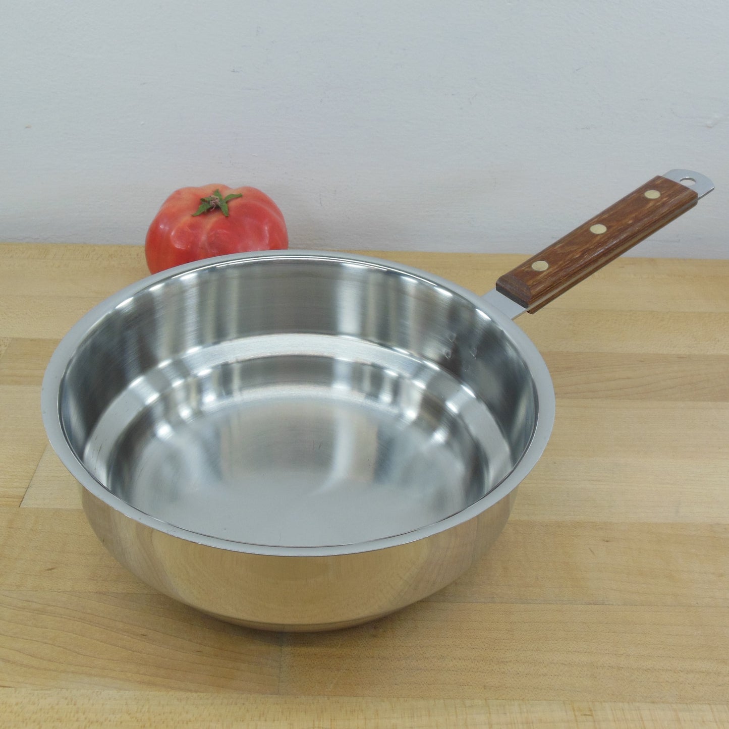 Cuisinart Style Stainless Double Boiler Insert for Sauce Pan - Teak Wood Handle